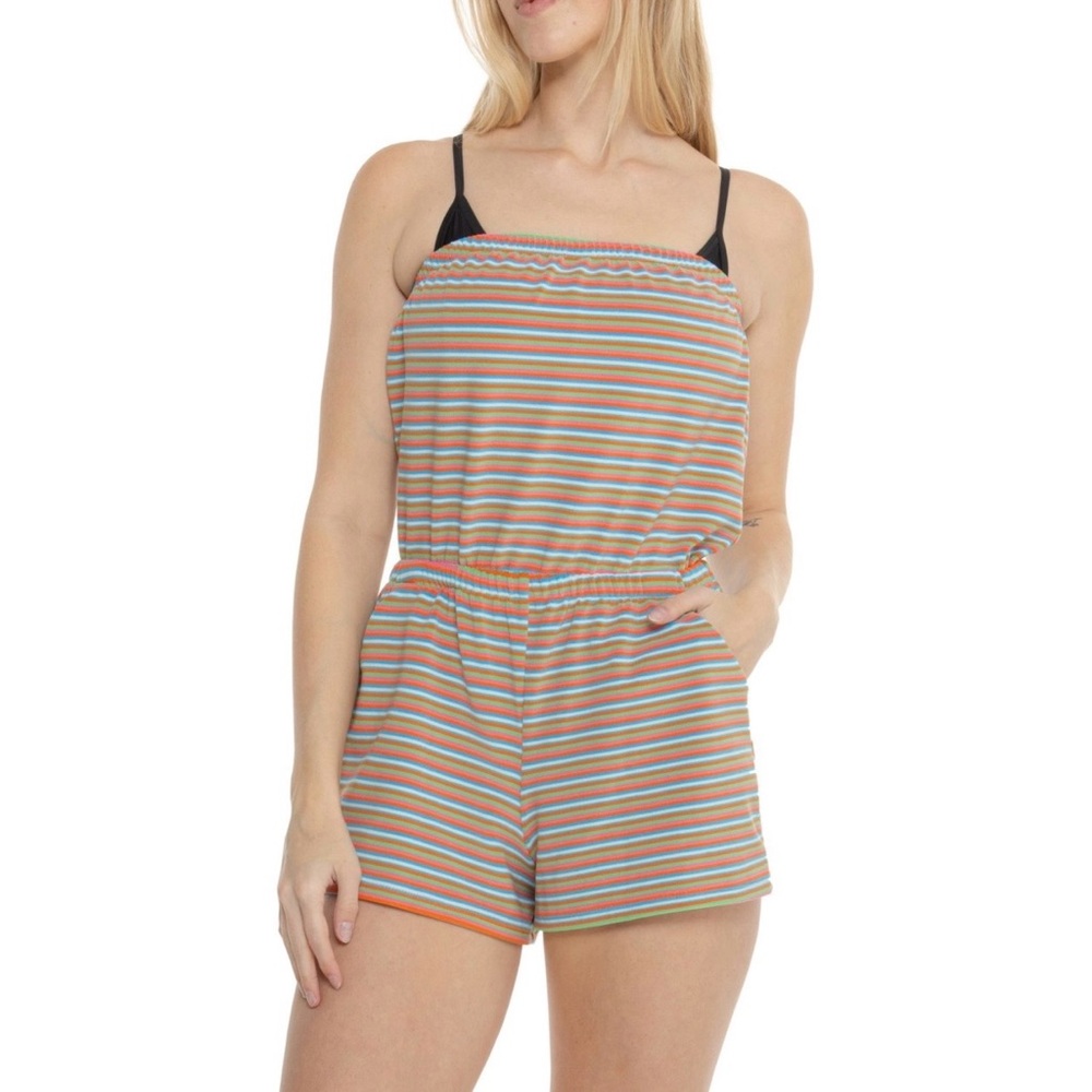 Dippin Daisy’s Napa Stripped Terry Strapless Romper Swimsuit Cover Up New